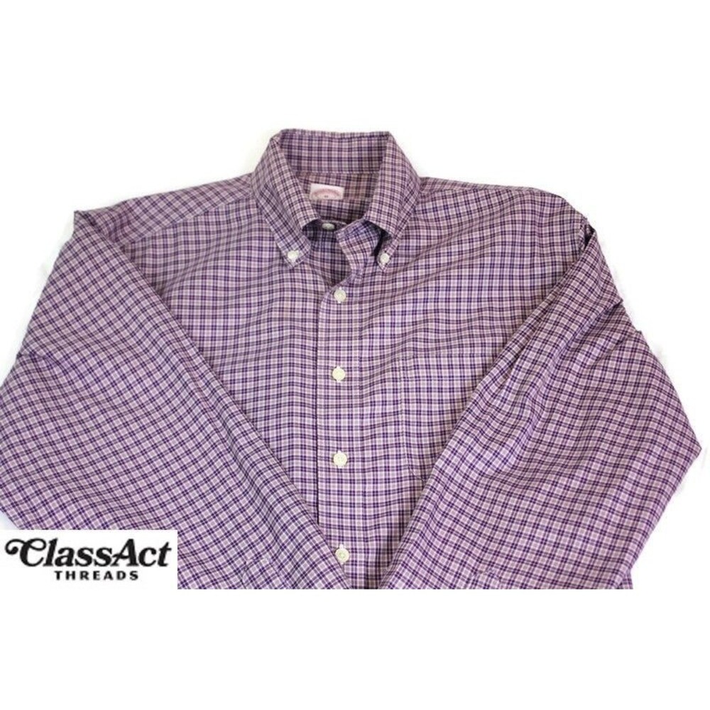 Brooks Brothers Shirt Mens Purple Plaid Button Down Non-Iron Supima Cotton Sz M